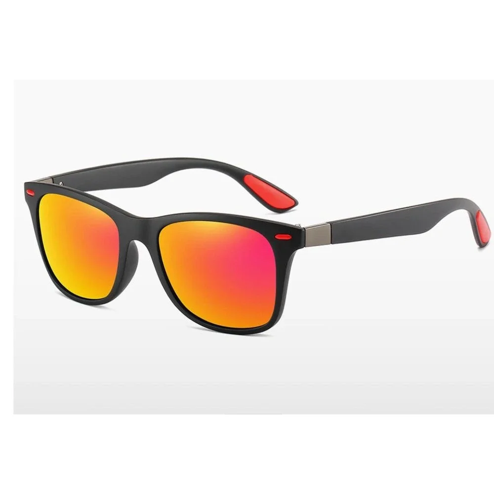 Mens Black Frame Polarized Sunglasses Red Mirror Lens UV400 Street Wear‎ Lentes